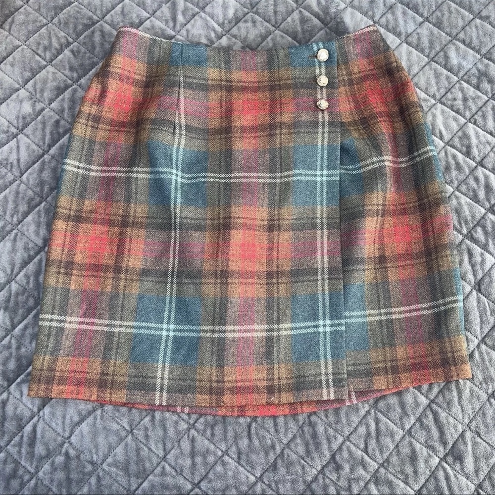 Ralph Lauren Wool Plaid Skirt Wrap Mini Women 10 P Tartan B21